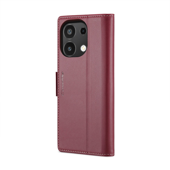 For Xiaomi Redmi Note 13 4G CaseMe 023 Butterfly Buckle Litchi Texture RFID Anti-theft Leather Phone Case(Wine Red)