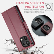 For Xiaomi Redmi Note 13 4G CaseMe 023 Butterfly Buckle Litchi Texture RFID Anti-theft Leather Phone Case(Wine Red)