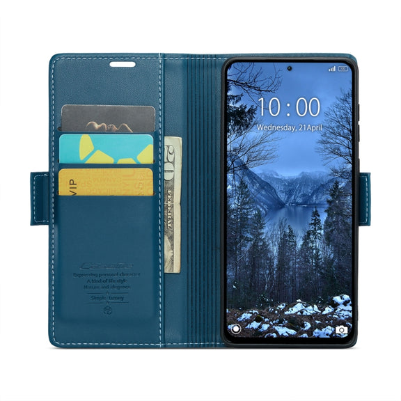For Xiaomi Redmi Note 13 4G CaseMe 023 Butterfly Buckle Litchi Texture RFID Anti-theft Leather Phone Case(Blue)