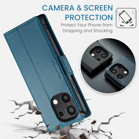 For Xiaomi Redmi Note 13 4G CaseMe 023 Butterfly Buckle Litchi Texture RFID Anti-theft Leather Phone Case(Blue)