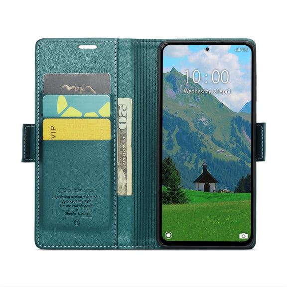 For Xiaomi Redmi Note 13 4G CaseMe 023 Butterfly Buckle Litchi Texture RFID Anti-theft Leather Phone Case(Pearly Blue)