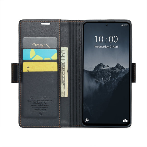For Xiaomi Redmi Note 13 Pro 4G CaseMe 023 Butterfly Buckle Litchi Texture RFID Anti-theft Leather Phone Case(Black)