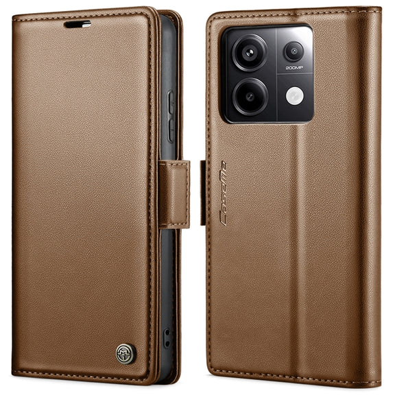 For Xiaomi Redmi Note 13 Pro 4G CaseMe 023 Butterfly Buckle Litchi Texture RFID Anti-theft Leather Phone Case(Brown)
