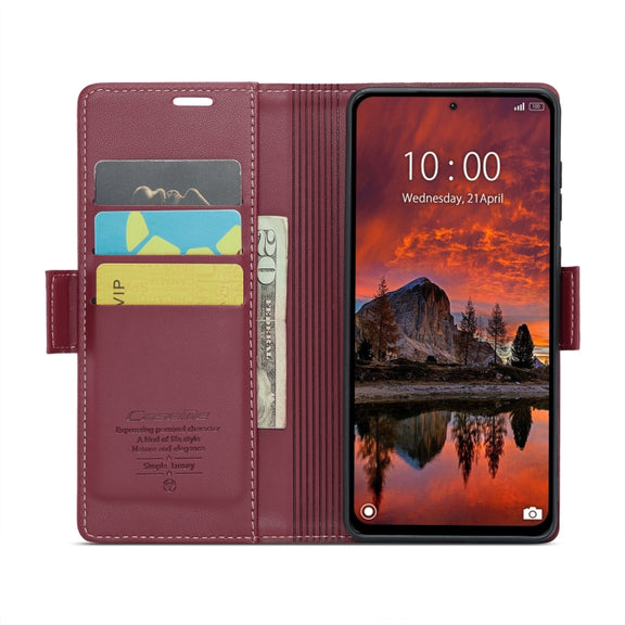 For Xiaomi Redmi Note 13 Pro 4G CaseMe 023 Butterfly Buckle Litchi Texture RFID Anti-theft Leather Phone Case(Wine Red)