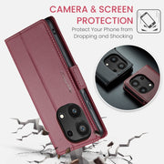 For Xiaomi Redmi Note 13 Pro 4G CaseMe 023 Butterfly Buckle Litchi Texture RFID Anti-theft Leather Phone Case(Wine Red)