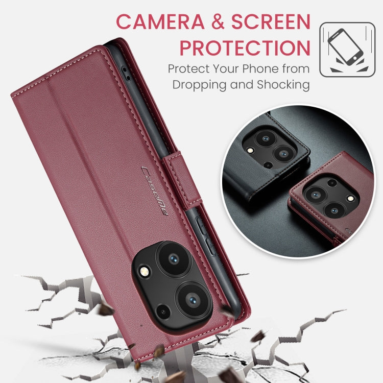 For Xiaomi Redmi Note 13 Pro 4G CaseMe 023 Butterfly Buckle Litchi Texture RFID Anti-theft Leather Phone Case(Wine Red)
