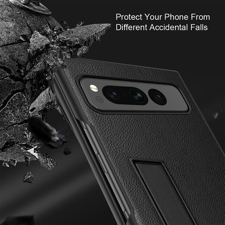 For Google Pixel Fold Litchi Texture Integrated Shockproof Phone Case with Holder(Green)