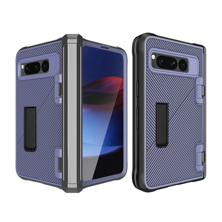 For Google Pixel Fold Twill Texture Integrated Shockproof Phone Case with Holder(Blue) - Google Cases by PMC TechLife | Online Shopping South Africa | PMC TechLife | Buy Now Pay Later Mobicred