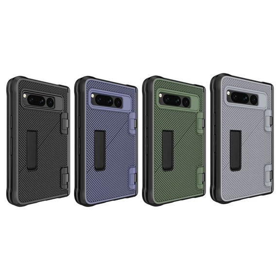For Google Pixel Fold Twill Texture Integrated Shockproof Phone Case with Holder(Blue)