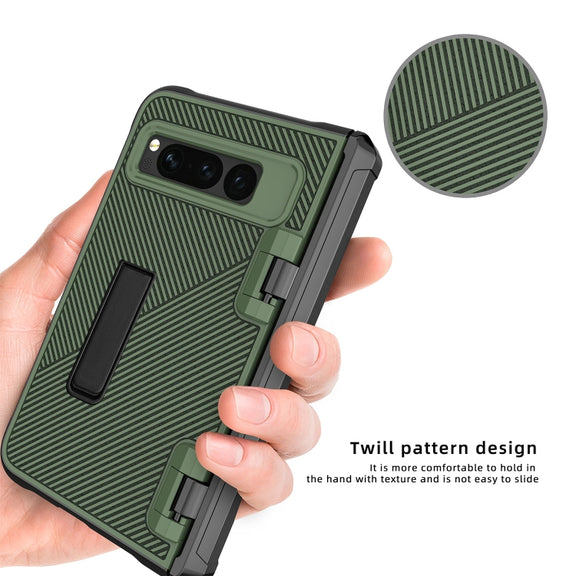 For Google Pixel Fold Twill Texture Integrated Shockproof Phone Case with Holder(Blue)