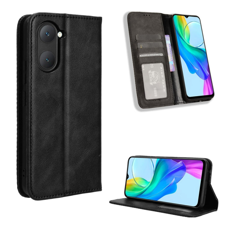 For vivo Y03 4G Magnetic Buckle Retro Texture Leather Phone Case(Black) - vivo Cases by PMC TechLife | Online Shopping South Africa | PMC TechLife | Buy Now Pay Later Mobicred