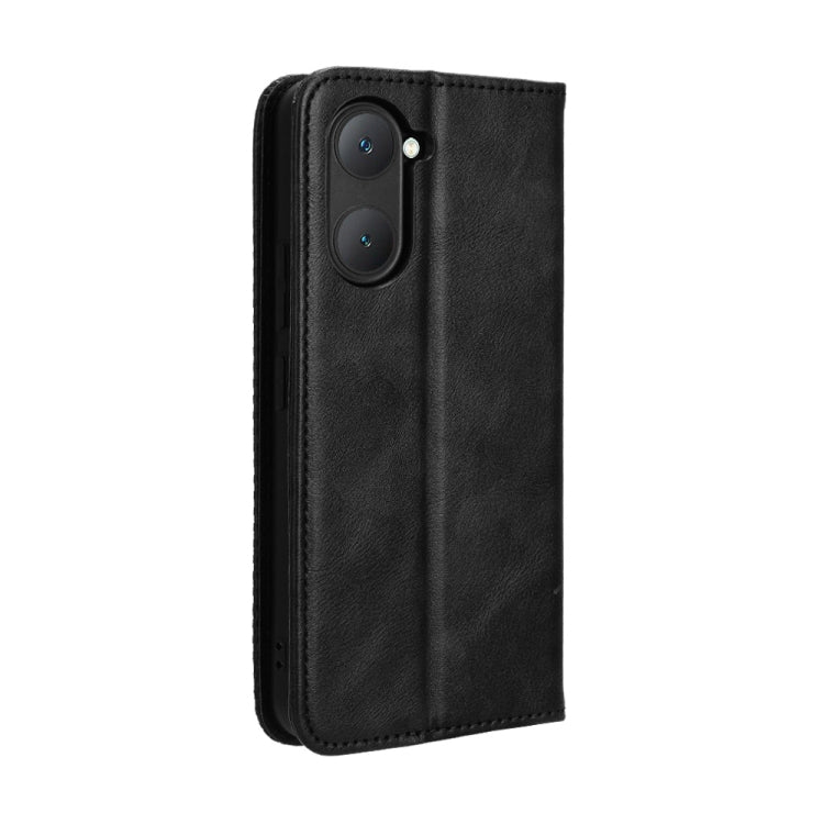 For vivo Y03 4G Magnetic Buckle Retro Texture Leather Phone Case(Black) - vivo Cases by PMC TechLife | Online Shopping South Africa | PMC TechLife | Buy Now Pay Later Mobicred