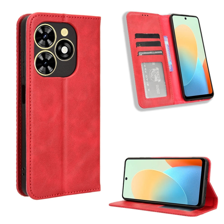 For Tecno Spark Go 2024 Magnetic Buckle Retro Texture Leather Phone Case(Red) - Tecno Cases by PMC Jewellery | Online Shopping South Africa | PMC Jewellery | Buy Now Pay Later Mobicred