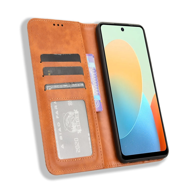 For Tecno Spark Go 2024 Magnetic Buckle Retro Texture Leather Phone Case(Brown)