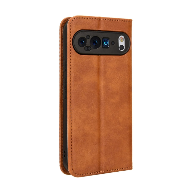 For Google Pixel 9 Pro Magnetic Buckle Retro Texture Leather Phone Case(Brown) - Google Cases by PMC TechLife | Online Shopping South Africa | PMC TechLife | Buy Now Pay Later Mobicred