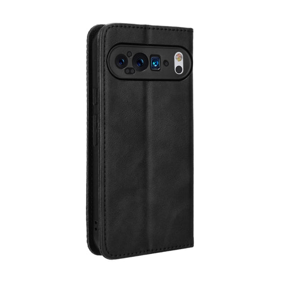 For Google Pixel 9 Magnetic Buckle Retro Texture Leather Phone Case(Black)