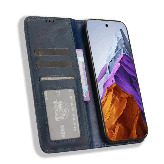 For Google Pixel 9 Magnetic Buckle Retro Texture Leather Phone Case(Blue)