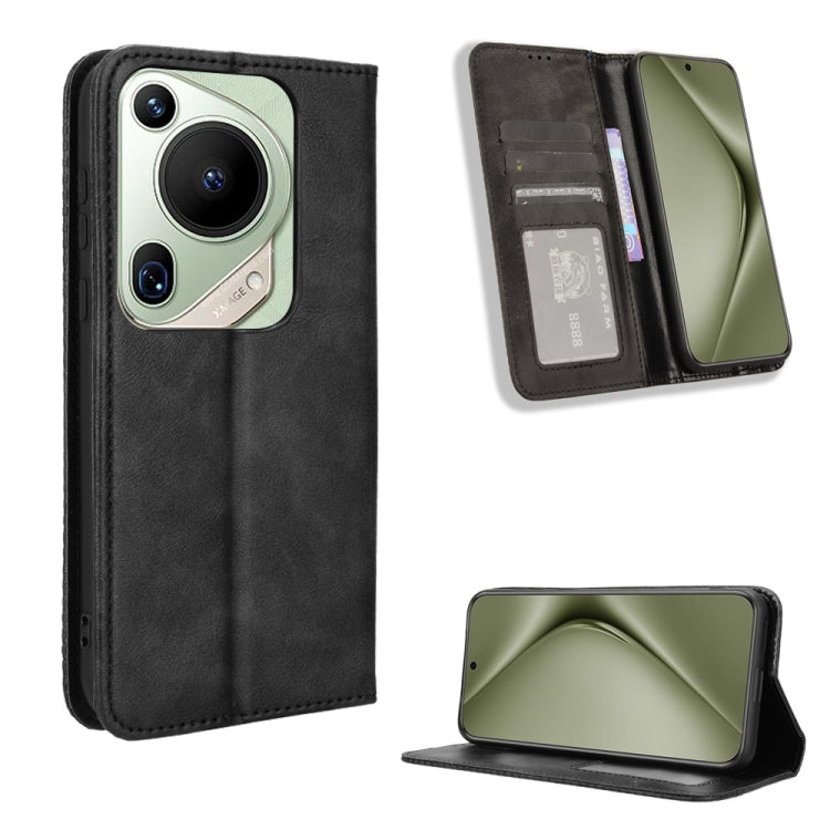 For Huawei Pura 70 Ultra Magnetic Buckle Retro Texture Leather Phone Case(Black) - Huawei Cases by PMC Jewellery | Online Shopping South Africa | PMC Jewellery | Buy Now Pay Later Mobicred