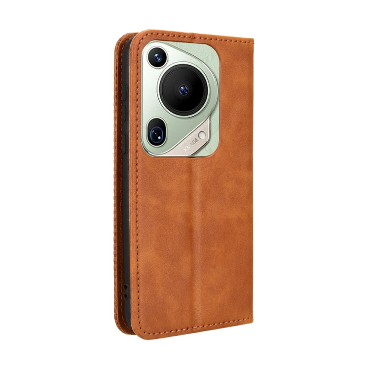 For Huawei Pura 70 Ultra Magnetic Buckle Retro Texture Leather Phone Case(Brown)