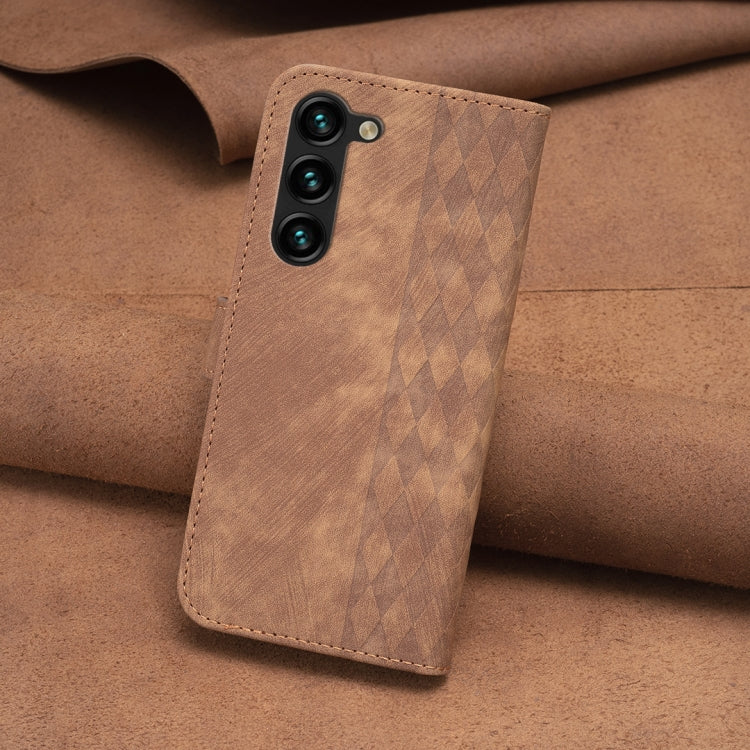 For Samsung Galaxy S24+ 5G Plaid Embossed Leather Phone Case(Brown) - Galaxy S24+ 5G Cases by PMC TechLife | Online Shopping South Africa | PMC TechLife