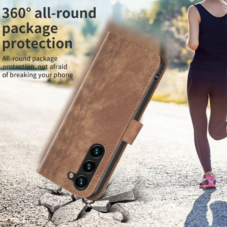 For Samsung Galaxy S24+ 5G Plaid Embossed Leather Phone Case(Brown) - Galaxy S24+ 5G Cases by PMC TechLife | Online Shopping South Africa | PMC TechLife