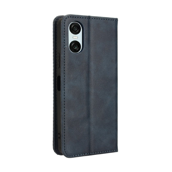 For Sony Xperia 10 VI 2024 Magnetic Buckle Retro Texture Leather Phone Case(Blue)