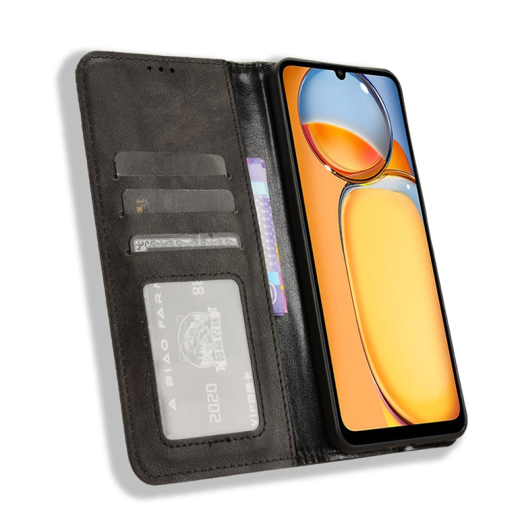 For Xiaomi Redmi 13C 4G / Poco C65 4G Magnetic Buckle Retro Texture Leather Phone Case(Black) - 13C Cases by PMC TechLife | Online Shopping South Africa | PMC TechLife | Buy Now Pay Later Mobicred