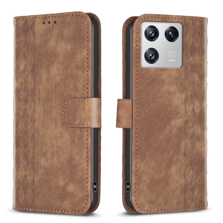 For Xiaomi 13 Plaid Embossed Leather Phone Case(Brown) - 13 Cases by PMC TechLife | Online Shopping South Africa | PMC TechLife | Buy Now Pay Later Mobicred