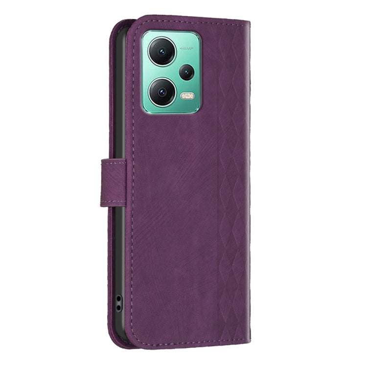 For Xiaomi Redmi Note 12 5G Global Plaid Embossed Leather Phone Case(Purple) - Xiaomi Cases by PMC TechLife | Online Shopping South Africa | PMC TechLife | Buy Now Pay Later Mobicred