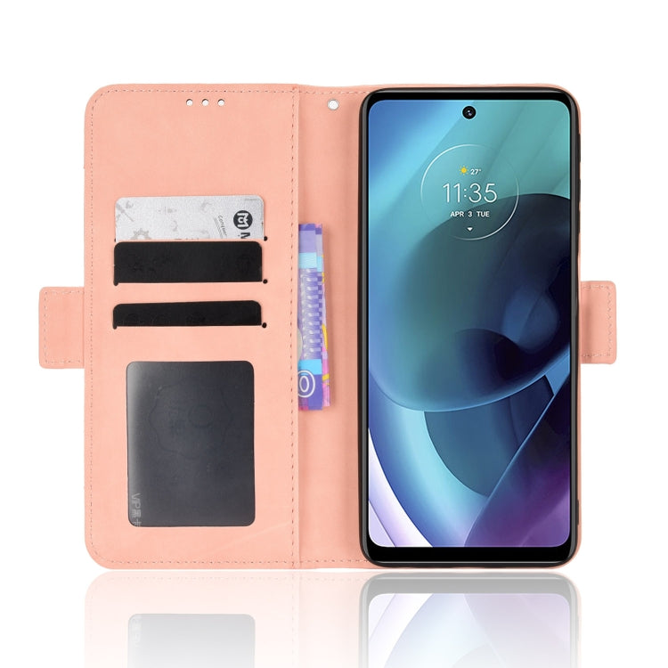 For Motorola Moto G52J 5G Skin Feel Calf Texture Card Slots Leather Phone Case(Pink) - Motorola Cases by PMC TechLife | Online Shopping South Africa | PMC TechLife | Buy Now Pay Later Mobicred