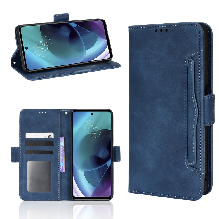 For Motorola Moto G52J 5G Skin Feel Calf Texture Card Slots Leather Phone Case(Blue) - Motorola Cases by PMC TechLife | Online Shopping South Africa | PMC TechLife | Buy Now Pay Later Mobicred