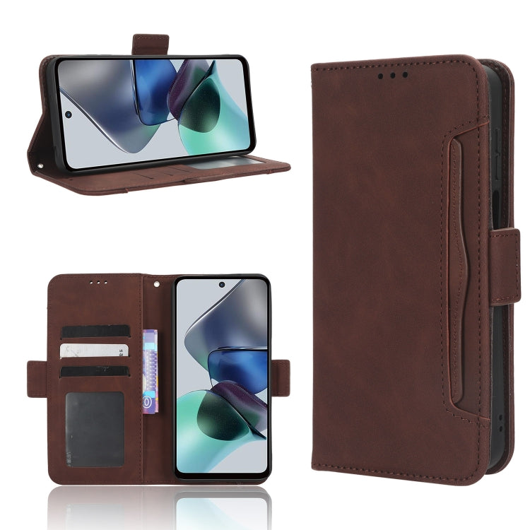 For Motorola Moto G53 / G13 Skin Feel Calf Texture Card Slots Leather Phone Case(Brown) - Motorola Cases by PMC TechLife | Online Shopping South Africa | PMC TechLife | Buy Now Pay Later Mobicred