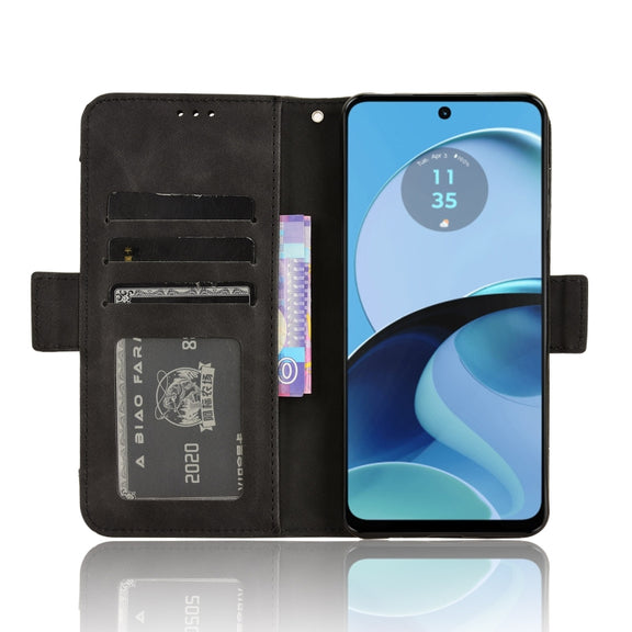 For Motorola Moto G14 4G Skin Feel Calf Texture Card Slots Leather Phone Case(Black)