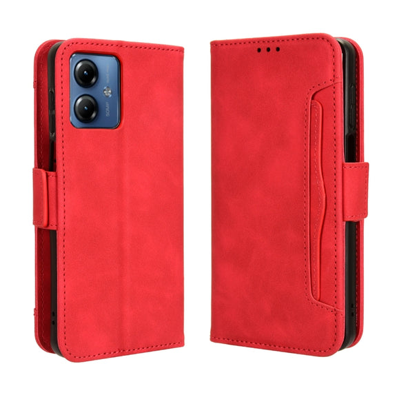 For Motorola Moto G14 4G Skin Feel Calf Texture Card Slots Leather Phone Case(Red)