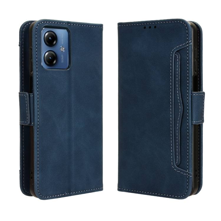 For Motorola Moto G14 4G Skin Feel Calf Texture Card Slots Leather Phone Case(Blue)