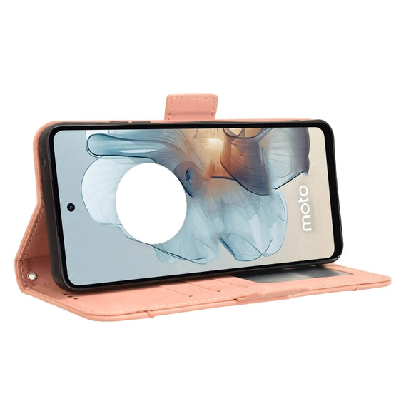 For Motorola Moto G34 5G Skin Feel Calf Texture Card Slots Leather Phone Case(Pink)