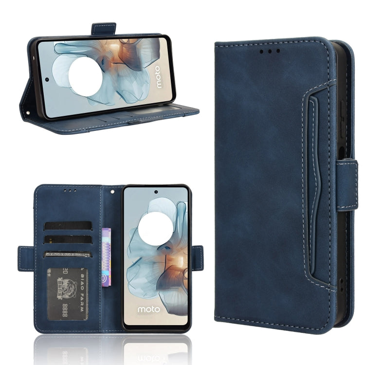 For Motorola Moto G34 5G Skin Feel Calf Texture Card Slots Leather Phone Case(Blue) - Motorola Cases by PMC TechLife | Online Shopping South Africa | PMC TechLife | Buy Now Pay Later Mobicred