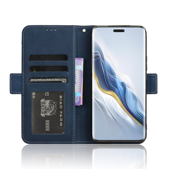 For Honor Magic6 Pro Skin Feel Calf Texture Card Slots Leather Phone Case(Blue)