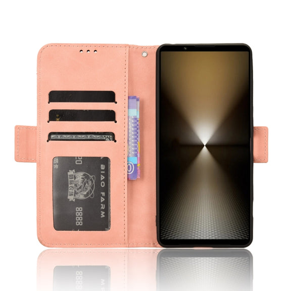 For Sony Xperia 1 VI 2024 Skin Feel Calf Texture Card Slots Leather Phone Case(Pink)