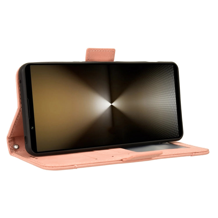 For Sony Xperia 1 VI 2024 Skin Feel Calf Texture Card Slots Leather Phone Case(Pink)