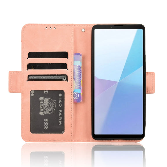 For Sony Xperia 10 VI 2024 Skin Feel Calf Texture Card Slots Leather Phone Case(Pink)
