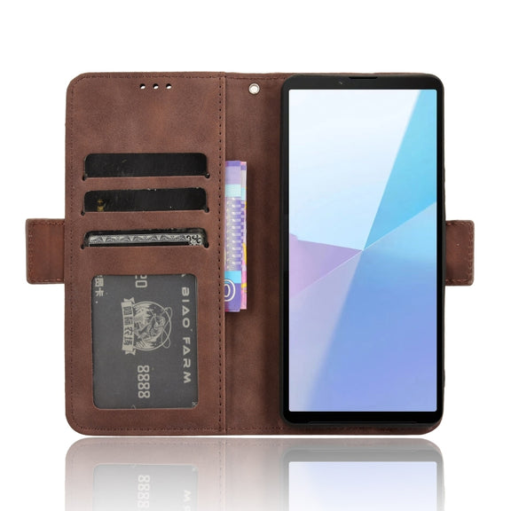 For Sony Xperia 10 VI 2024 Skin Feel Calf Texture Card Slots Leather Phone Case(Brown)