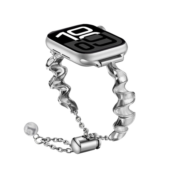 Ribbon Wave Metal Watch Band For Apple Watch Series 10 42mm(Silver)