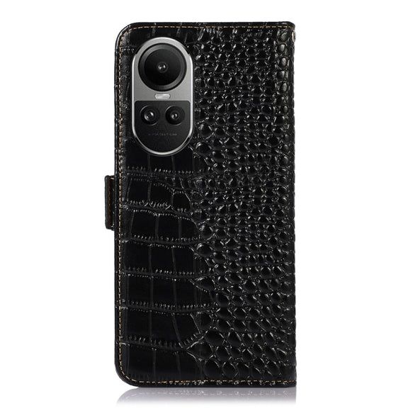 For OPPO Reno10 5G / 10 Pro 5G Global Crocodile Top Layer Cowhide Leather Phone Case(Black)