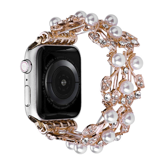 Four-leaf Bead Metal Watch Band For Apple Watch 9 45mm(Rose Gold)
