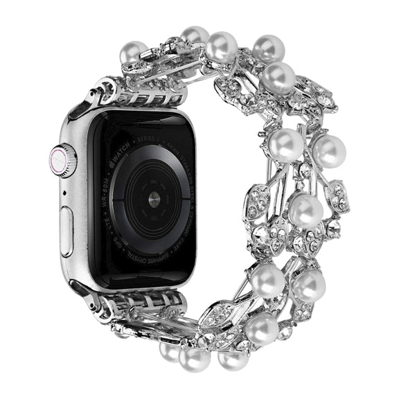Four-leaf Bead Metal Watch Band For Apple Watch 9 45mm(Silver)