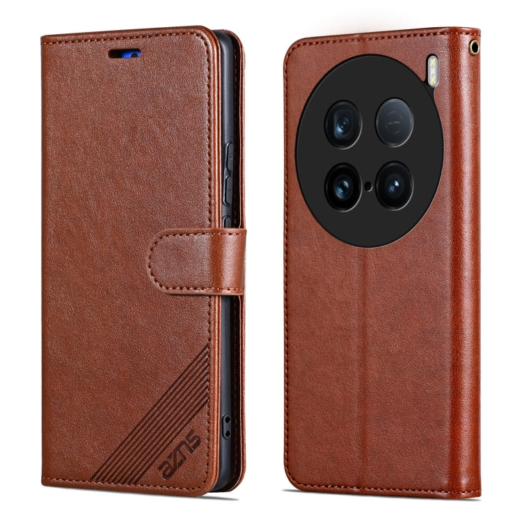 For vivo X100 Ultra AZNS Sheepskin Texture Flip Leather Phone Case(Brown) - free shipping - PMC Jewellery - Order now!