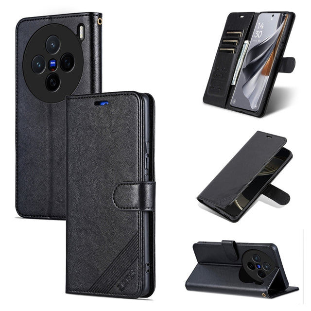 For vivo X200 AZNS Sheepskin Texture Flip Leather Phone Case(Black)