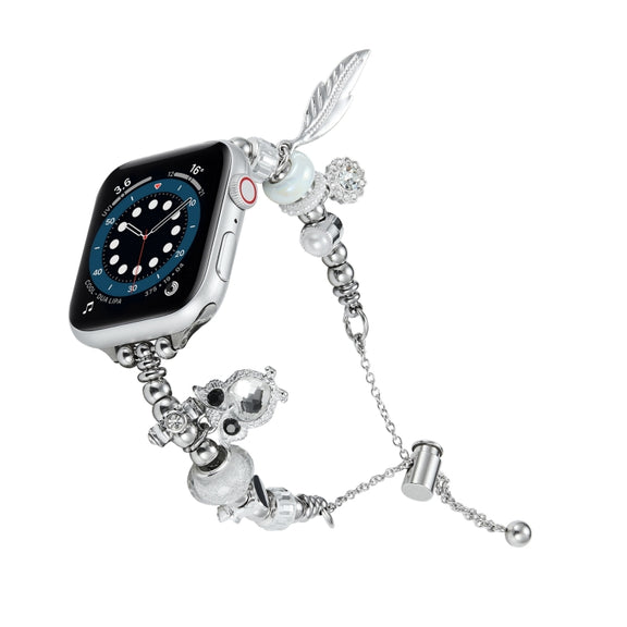 Bead Bracelet Metal Watch Band For Apple Watch SE 2023 40mm(Silver Owl)
