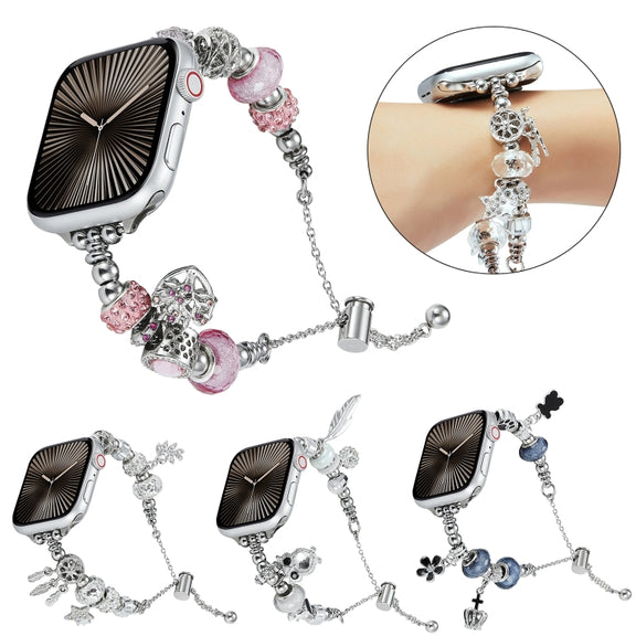 Bead Bracelet Metal Watch Band For Apple Watch SE 2023 40mm(Silver Owl)